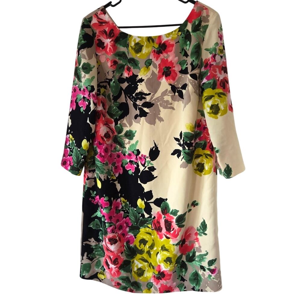 Tahari ASL Dress Sz 10 Floral Ivory Sheath 3/4 Sleeve Party Formal Wedding